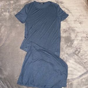 Blue small maxi dress with a knee high slit
